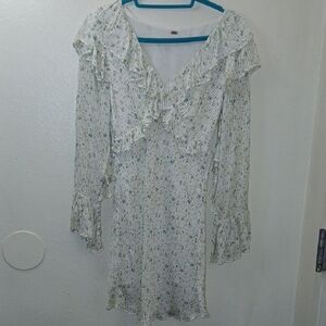 Free People Ruffled Floral Dress - Cream and Green Nwot